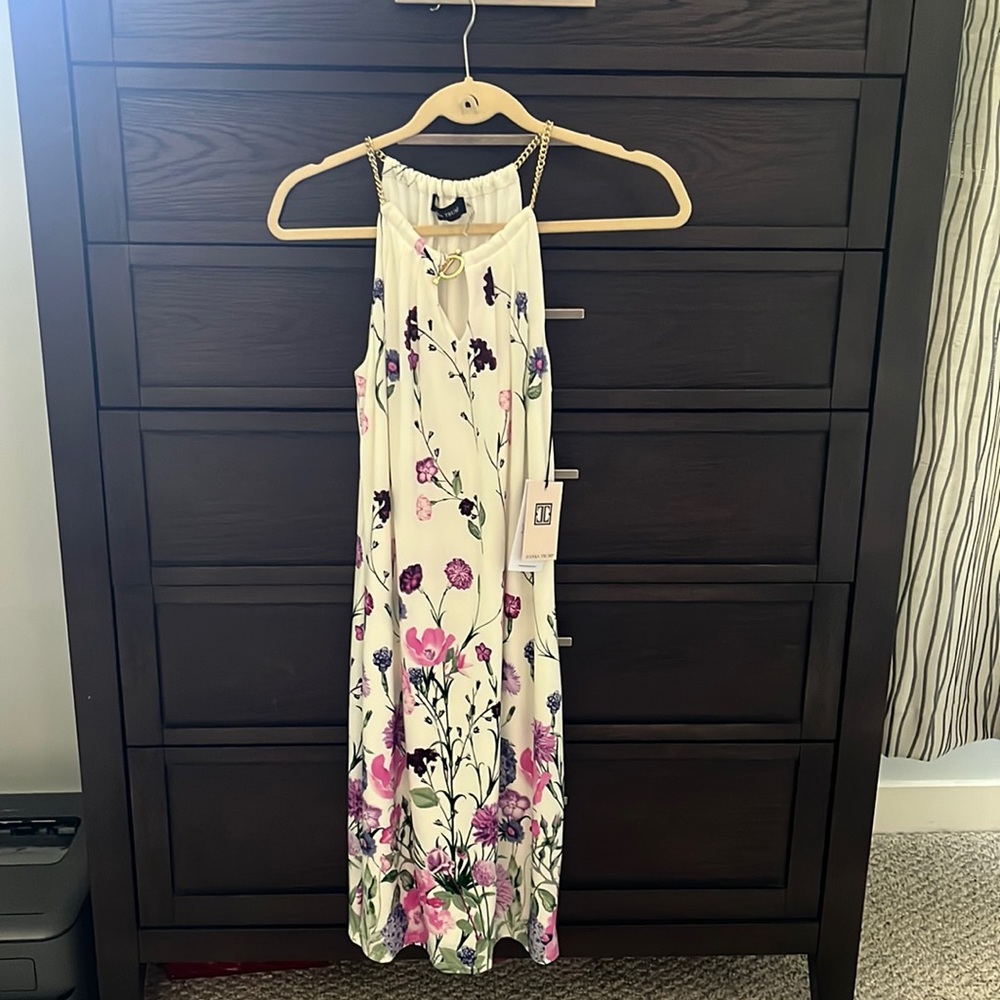 Beautiful brand new floral & white , soft dress with gold detail